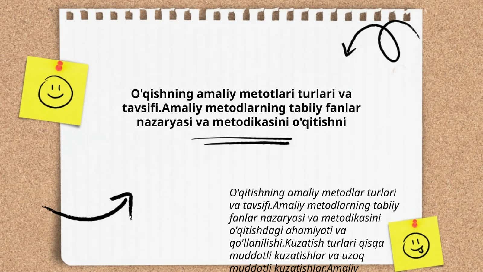 O'qishning amaliy metotlari turlari va tavsifi