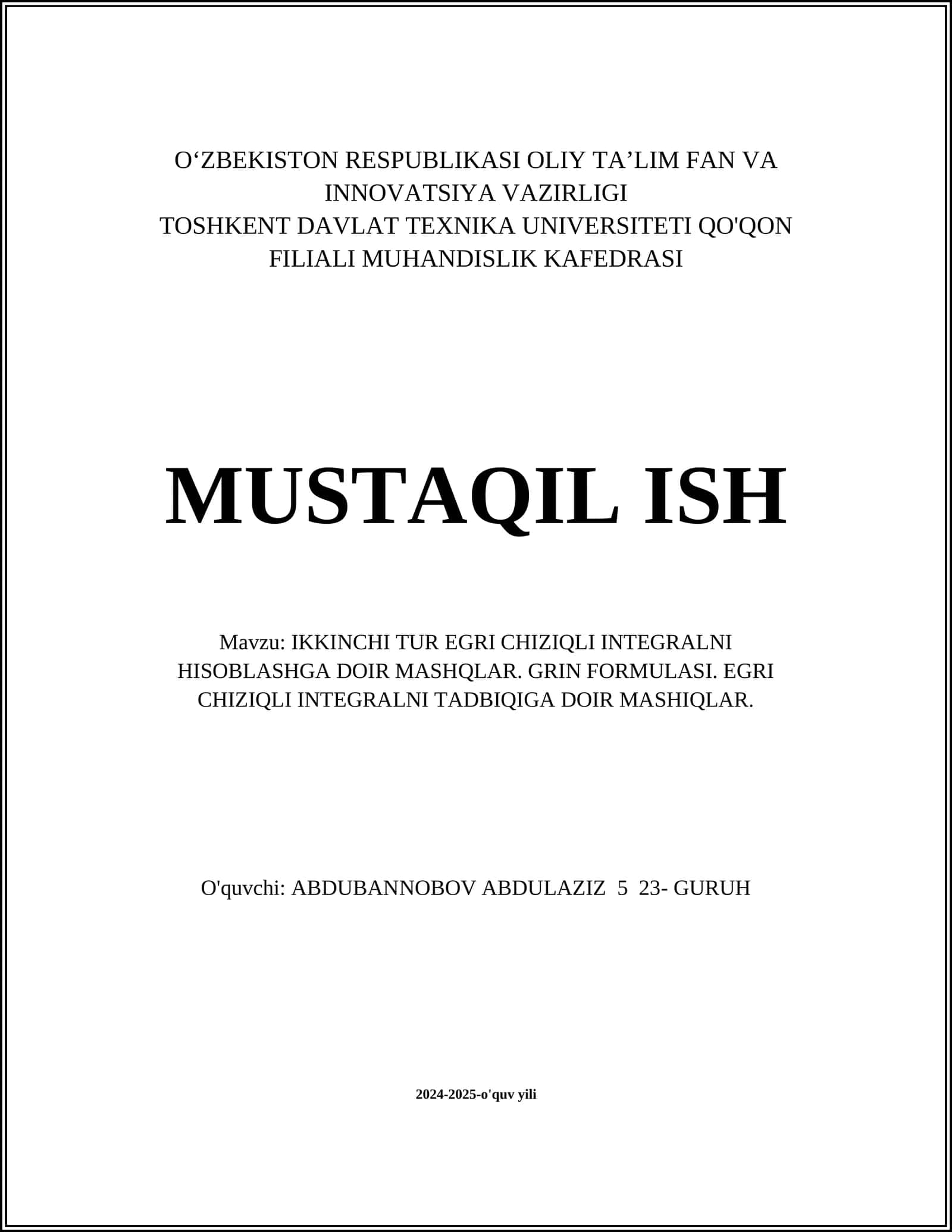 Chiziqli Integrallarni Hisoblash Usullari