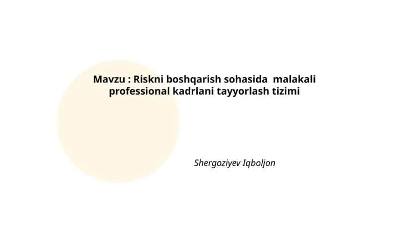 Riskni boshqarish sohasida malakali professional kadrlani tayyorlash tizimi