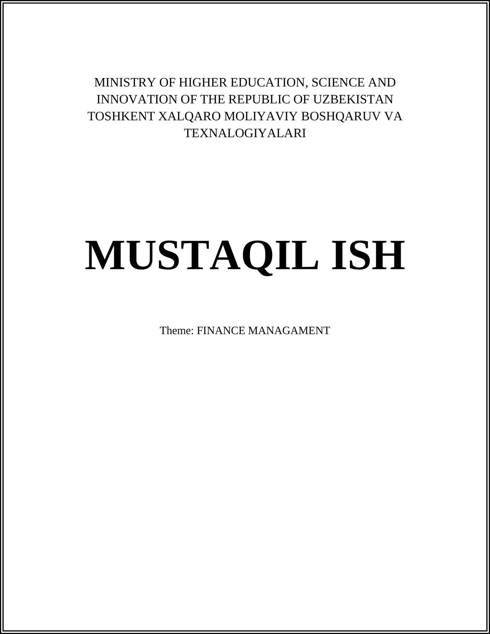 MUSTAQIL ISH "FINANCE MANAGAMENT"