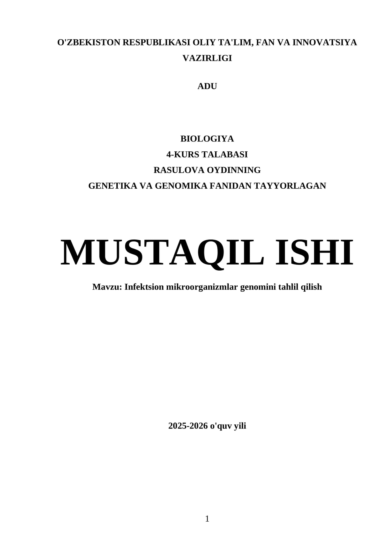 Genetika va Genomika Fanidan Tayyorlagan Mustaqil Ishi