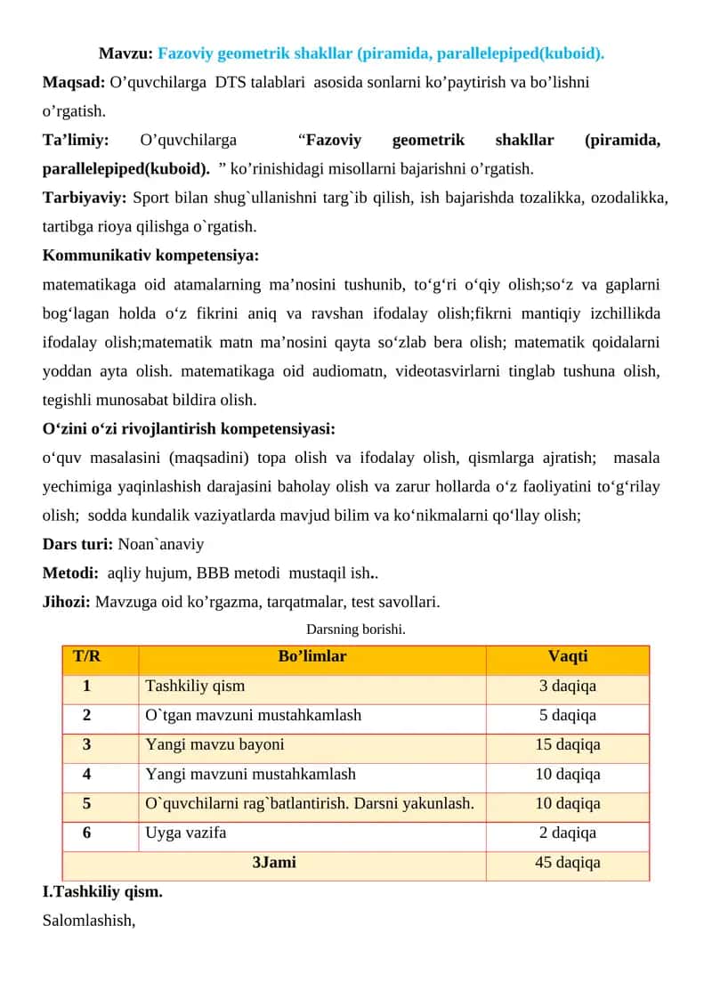 Fazoviy geometrik shakllar (piramida, parallelepiped(kuboid)