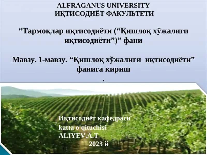 Тармоқлар иқтисодиёти (“Қишлоқ хўжалиги иқтисодиёти”) фани