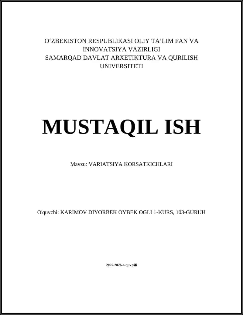 VARIATSIYA KORSATKICHLARI