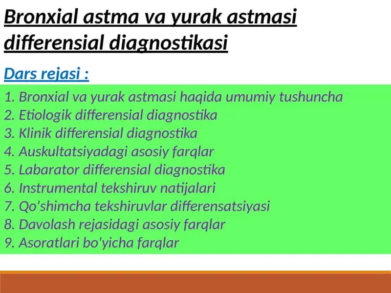 Bronxial astma va yurak astmas idifferensia ldiagnostikasi