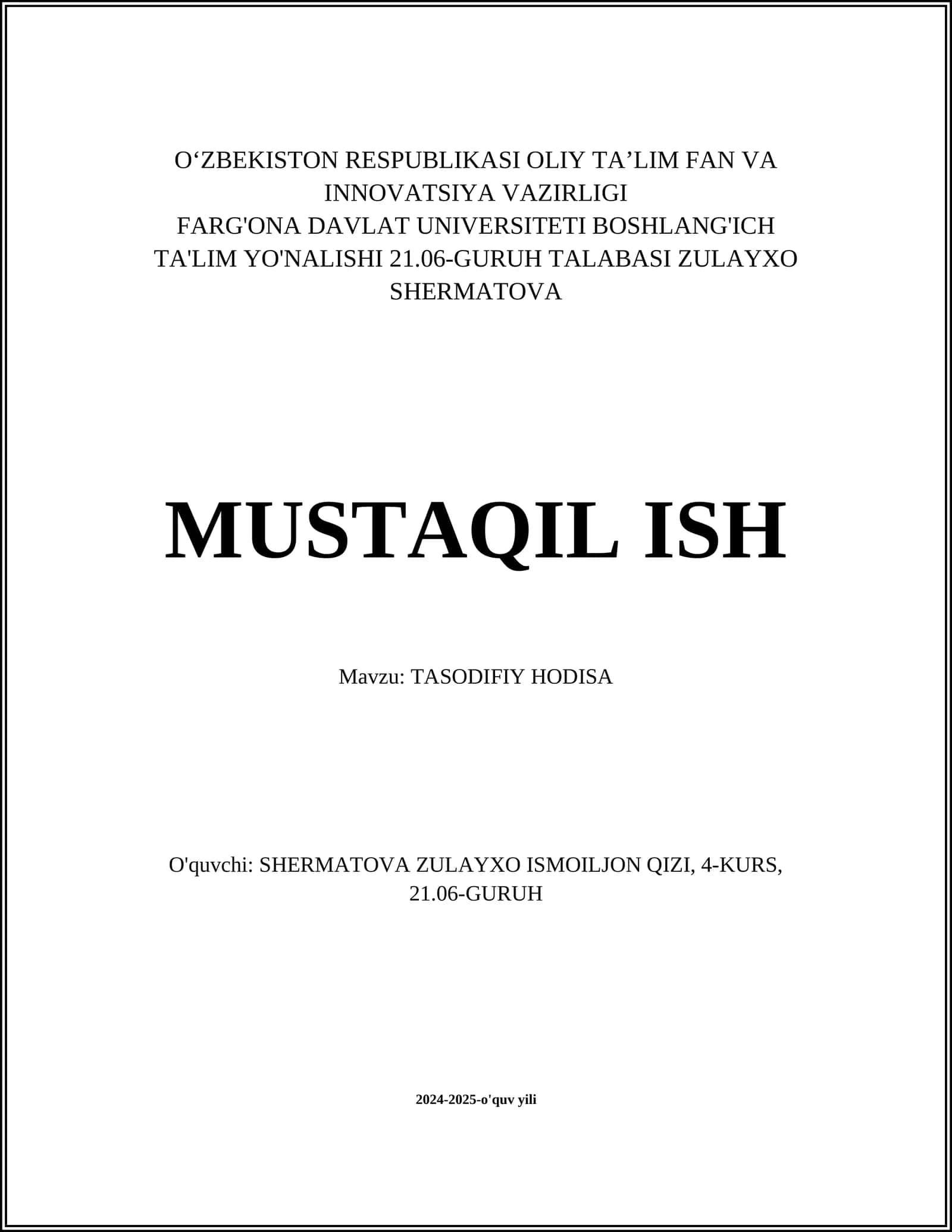 TASODIFIY HODISA
