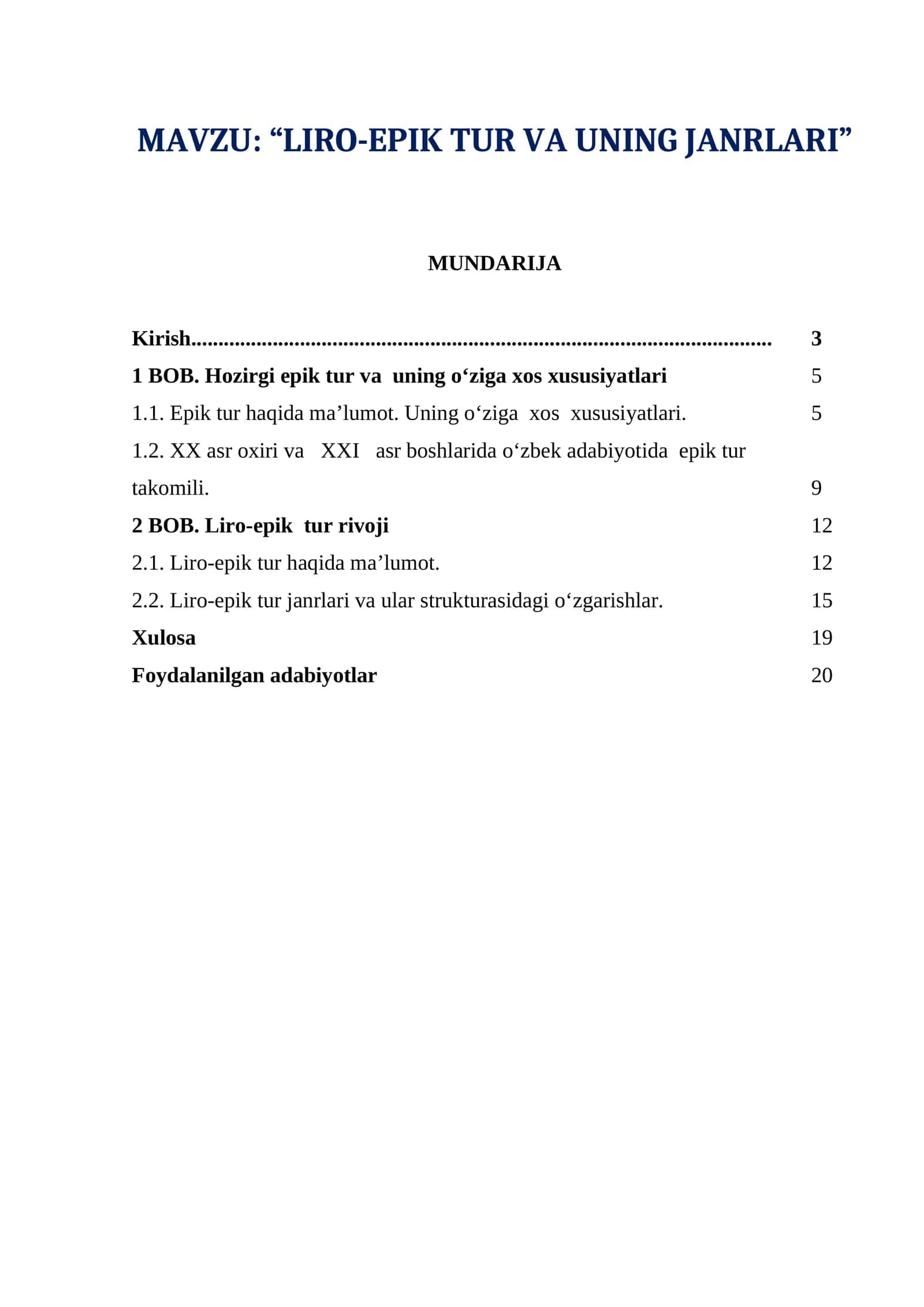 LIRO-EPIK TUR VA UNING JANRLARI