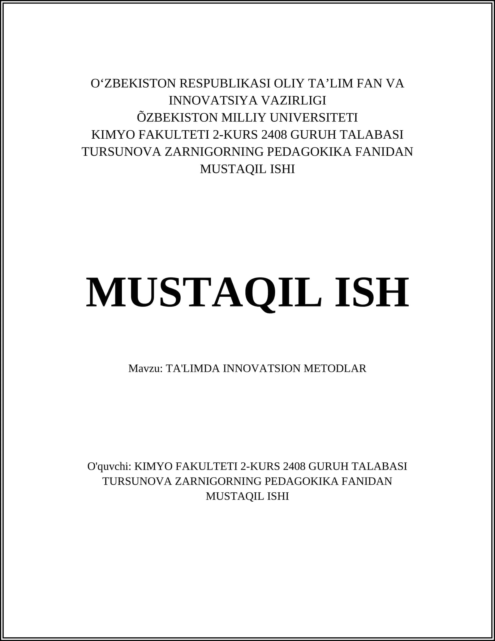 TA'LIMDA INNOVATSION METODLAR