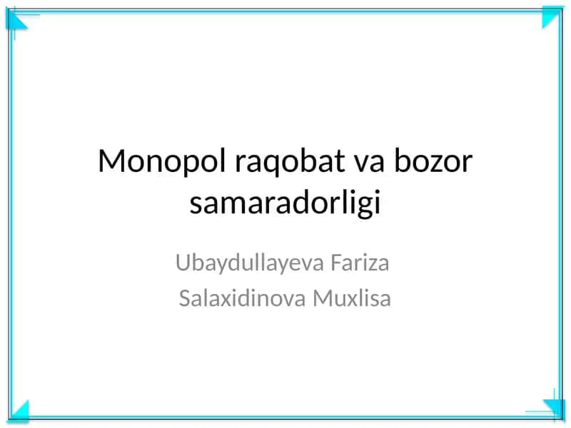 Monopol raqobat va bozor samaradorligi