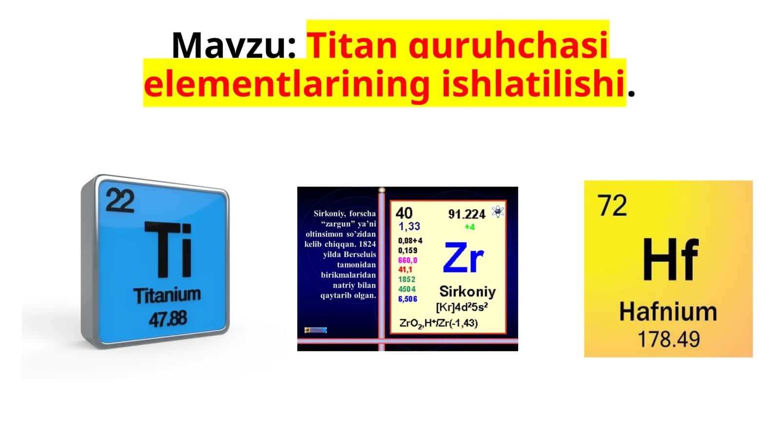 Titan guruhchasi elementlarining ishlatilishi