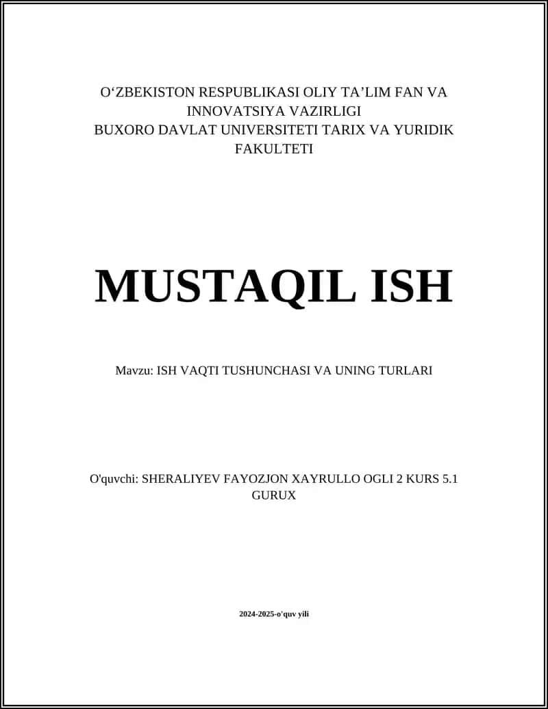 ISH VAQTI TUSHUNCHASI VA UNING TURLARI