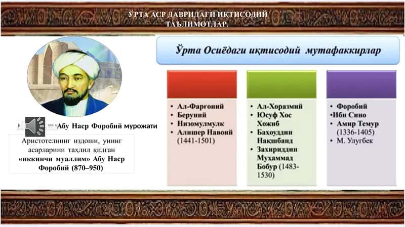 ЎРТААСР ДАВРИДАГИ ИҚТИСОДИЙ ТАЪЛИМОТЛАР