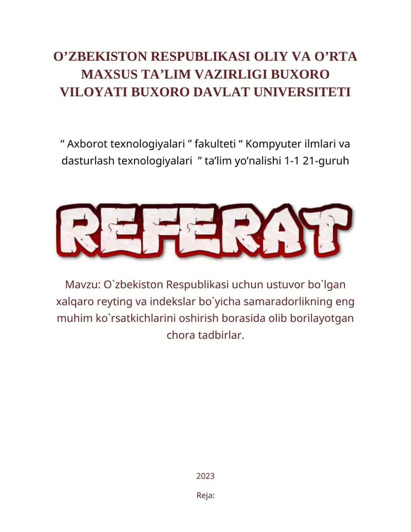 O‘zbekiston Respublikasi uchun ustuvor bo‘lgan xalqaro reyting va indekslar