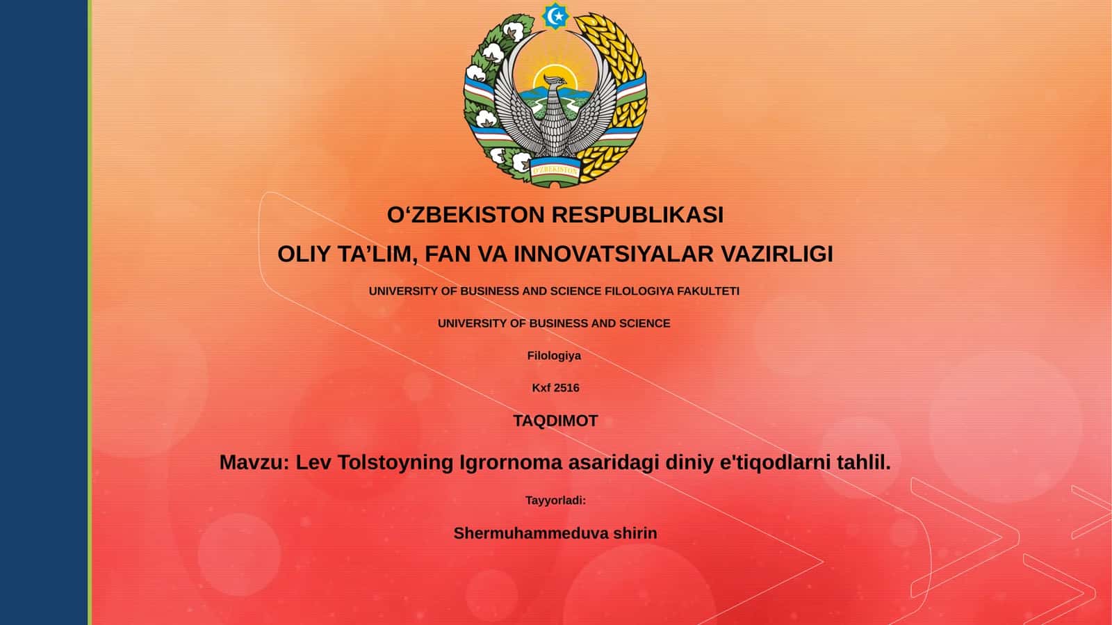 Lev Tolstoyning Igrornoma asaridagi diniy e'tiqodlarni tahlil
