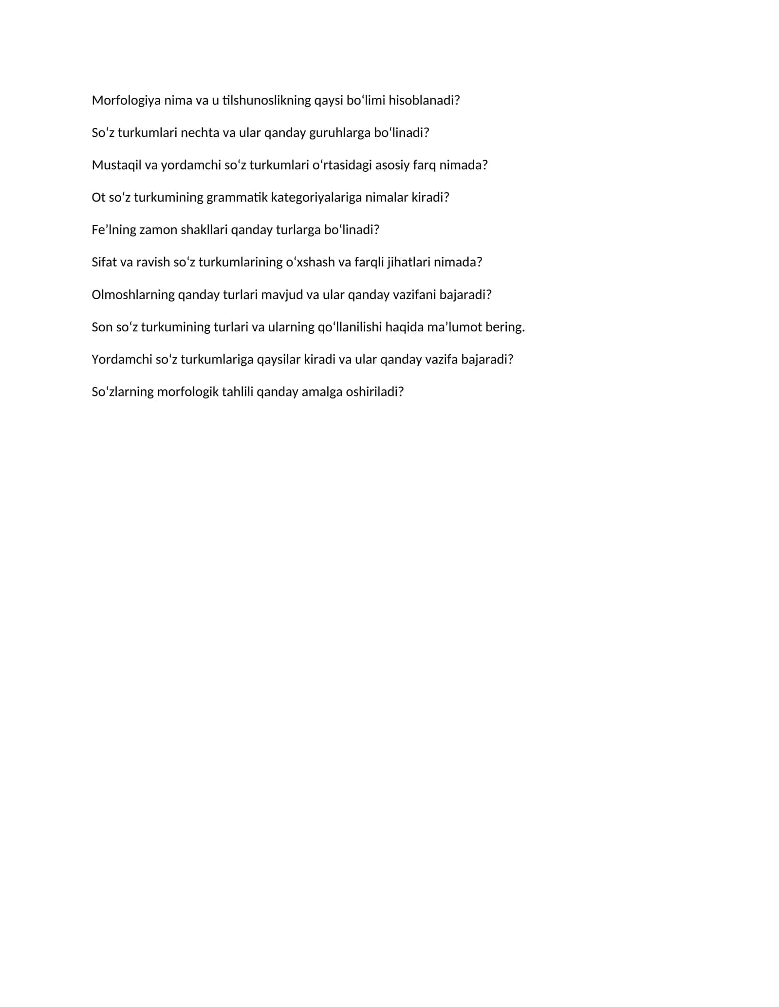 Morfologiya va so‘z turkumlari