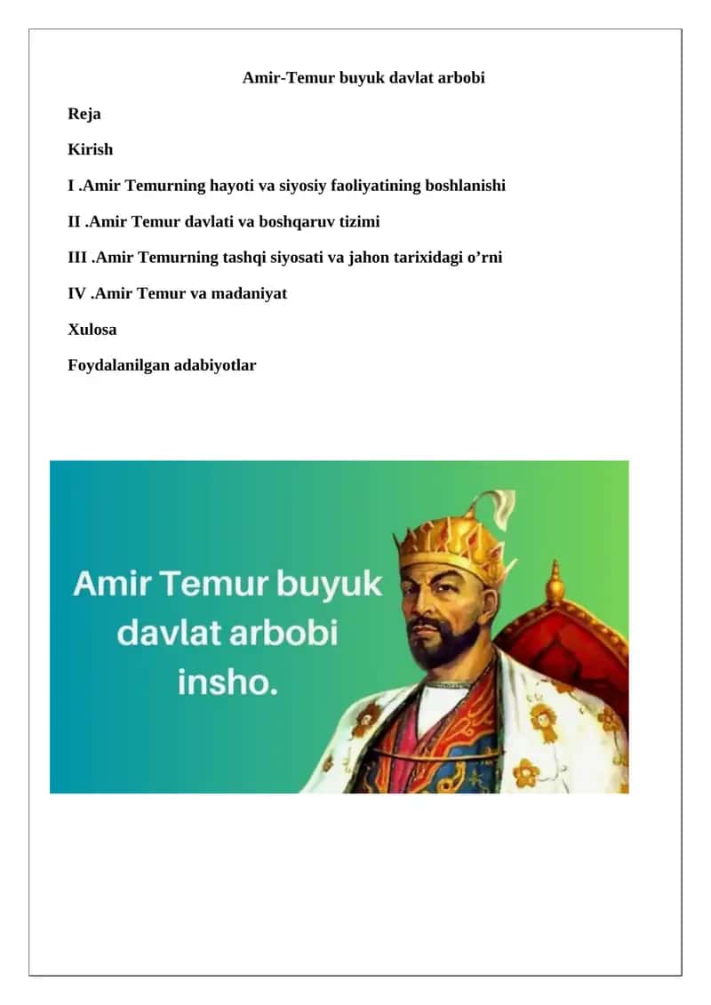 Amir-Temur buyuk davlat arbobi