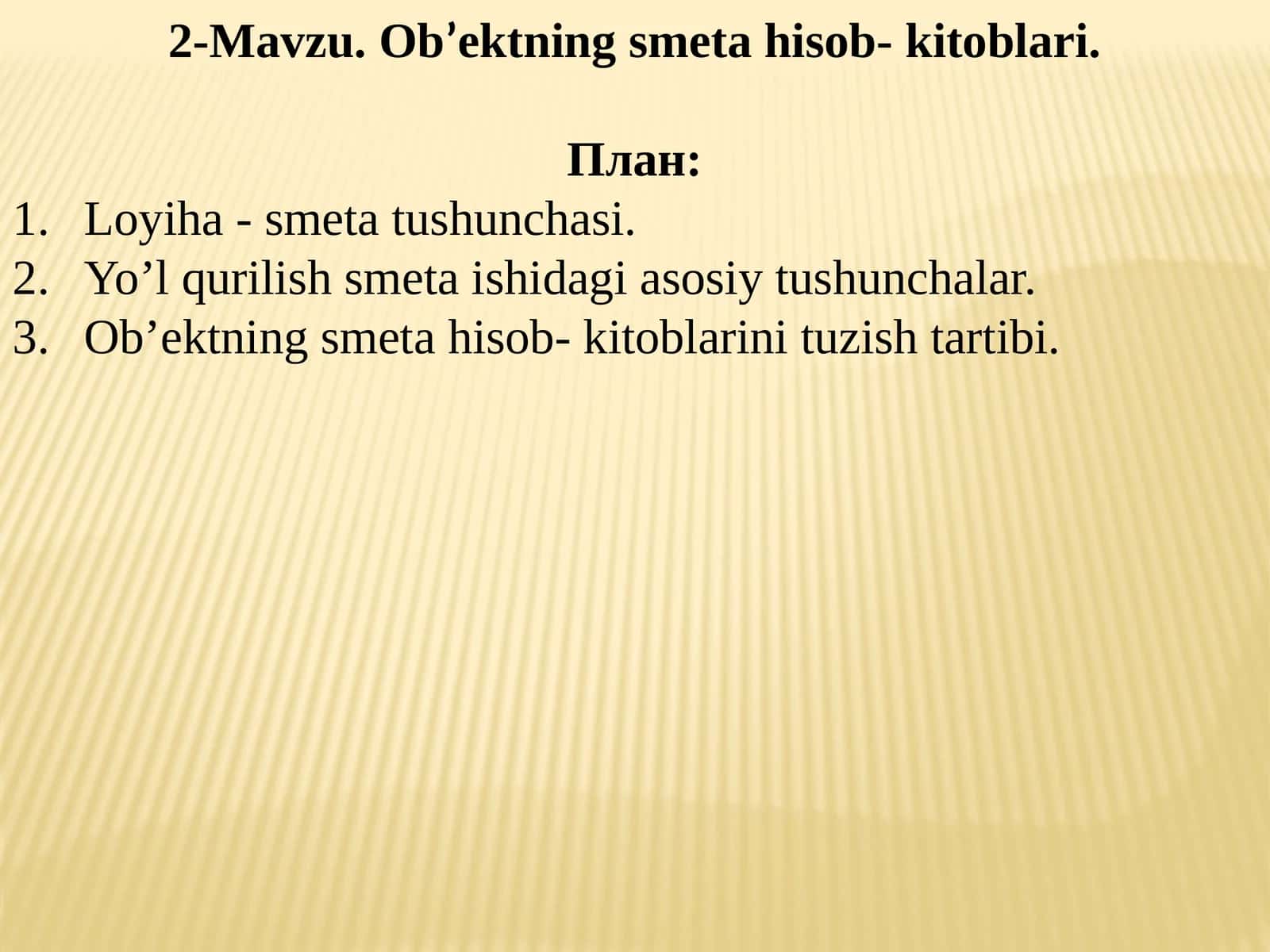 Ob’ektning smeta hisob- kitoblari