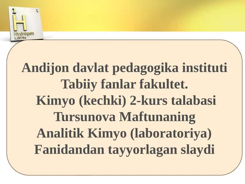 Analitik Kimyo Laboratoriya Fanidan Tayyorlangan