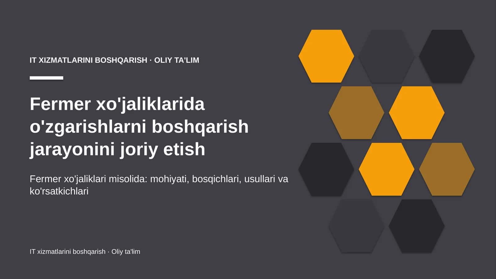 Fermer xo'jaliklarida o'zgarishlarni boshqarish jarayonini joriy etish