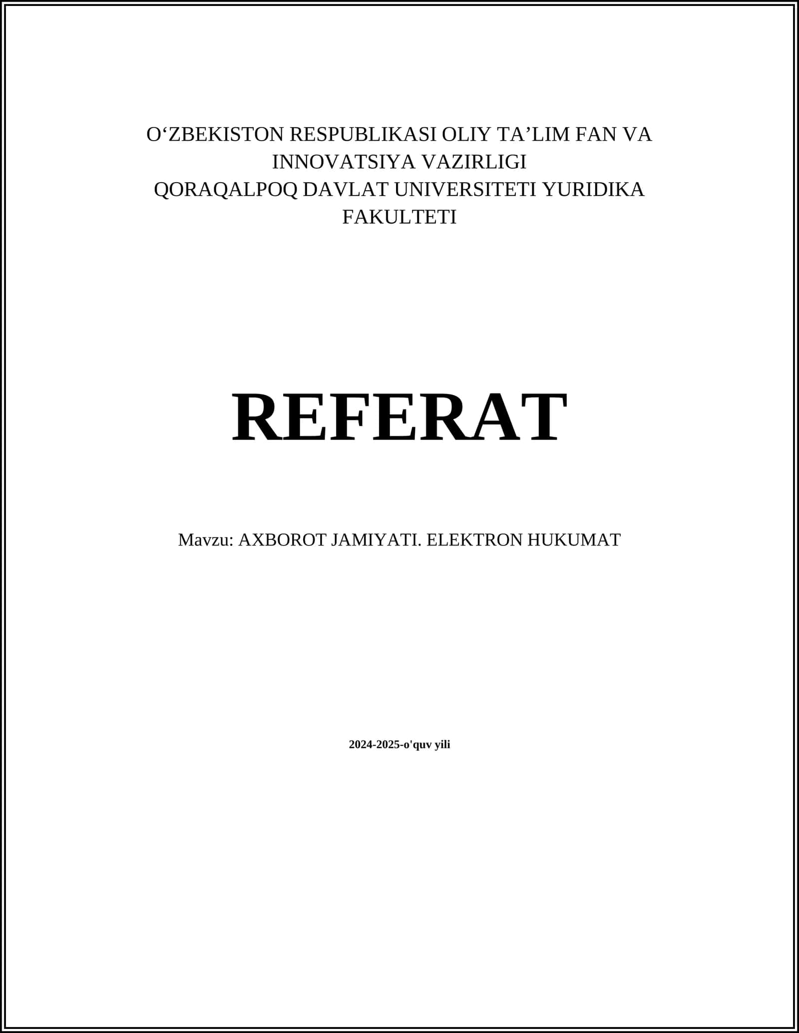 AXBOROT JAMIYATI. ELEKTRON HUKUMAT