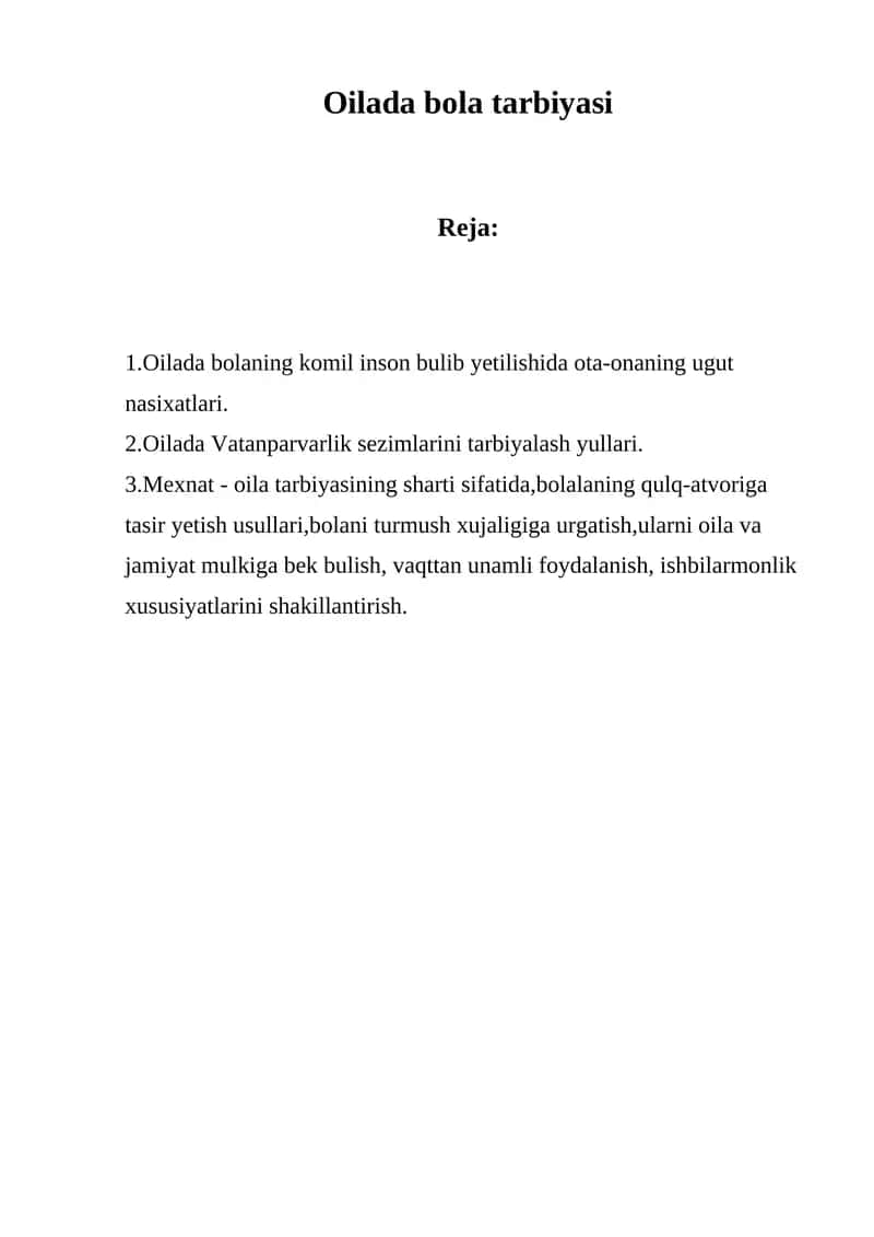 Oilada bola tarbiyasi