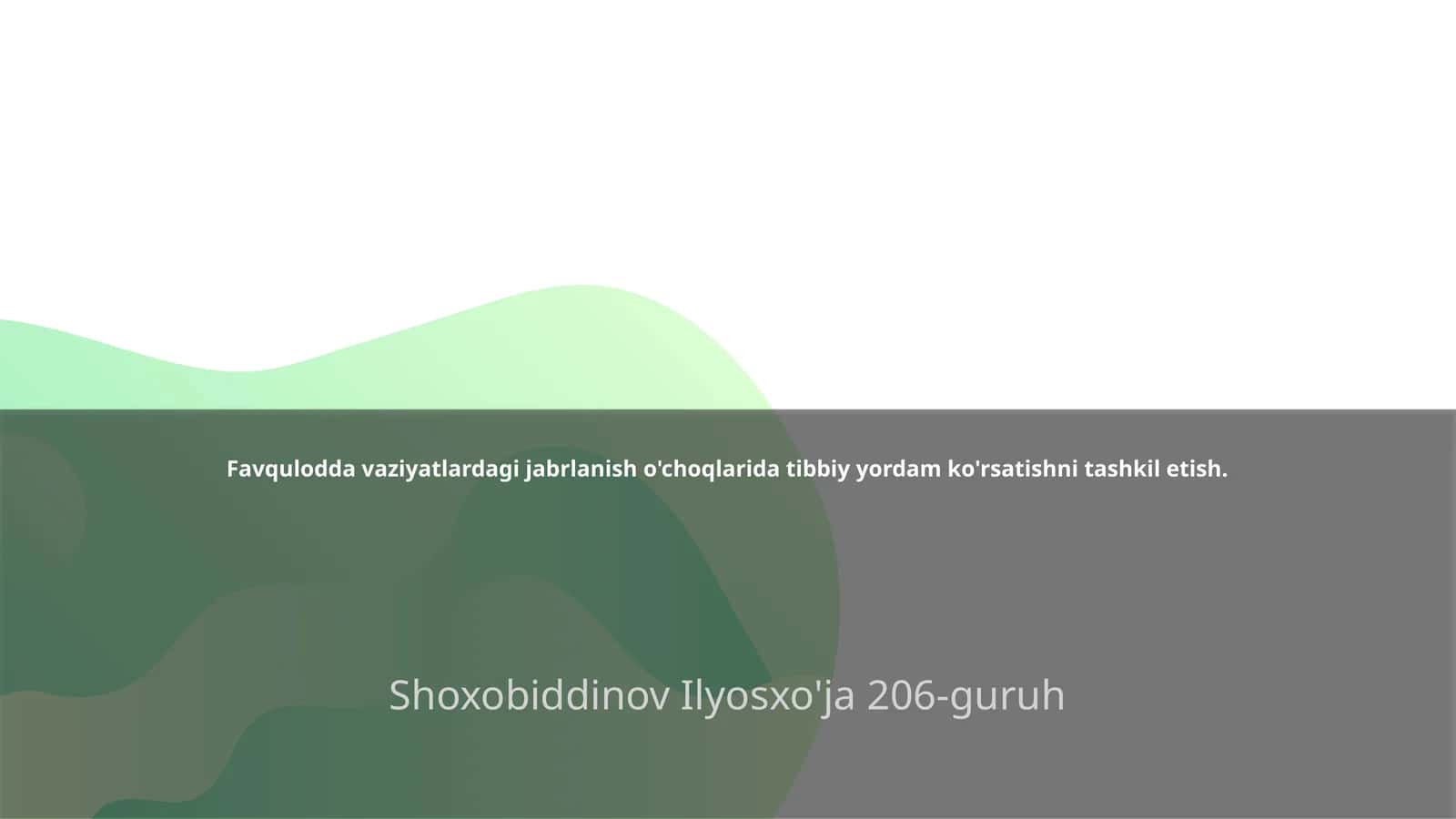 Favqulodda vaziyatlardagi jabrlanish o'choqlarida tibbiy yordam ko'rsatishni tashkil etish