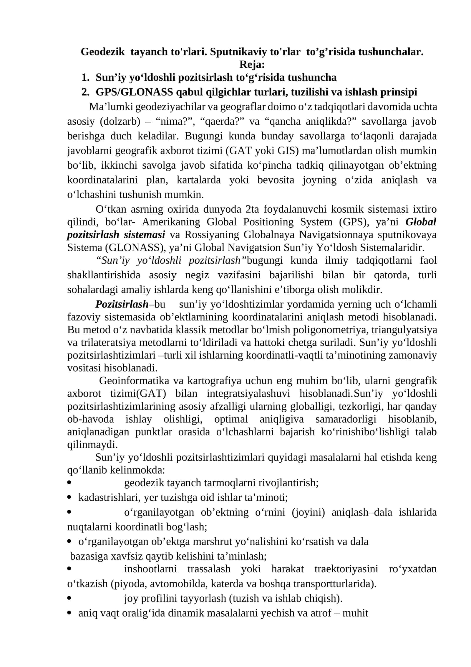 GPS va GLONASS nuqtalarni aniqlash