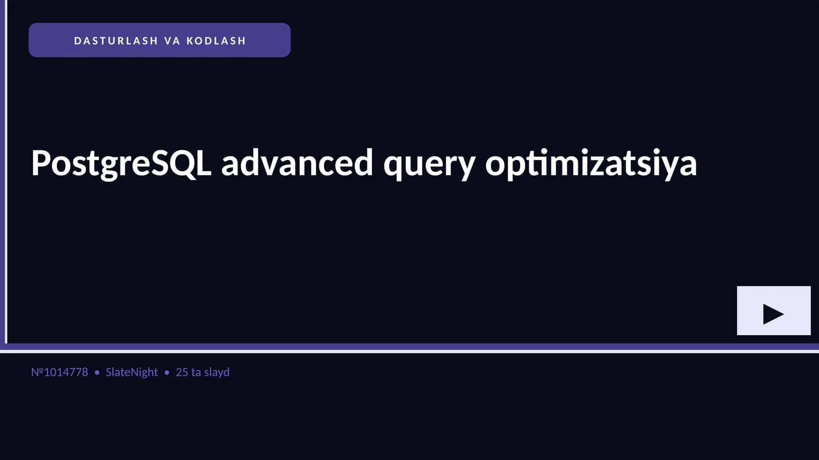 PostgreSQL advanced query optimizatsiya