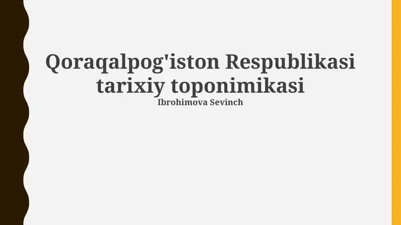 Qoraqalpog'iston Respublikasi tarixiy toponimikasi