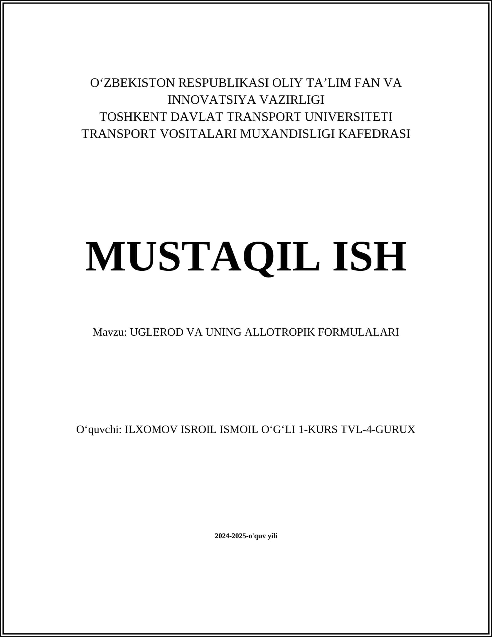 UGLEROD VA UNING ALLOTROPIK FORMULALARI
