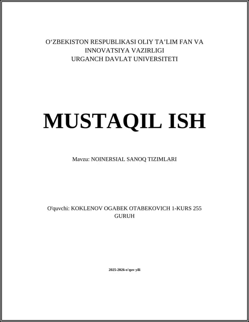 NOINERSIAL SANOQ TIZIMLARI