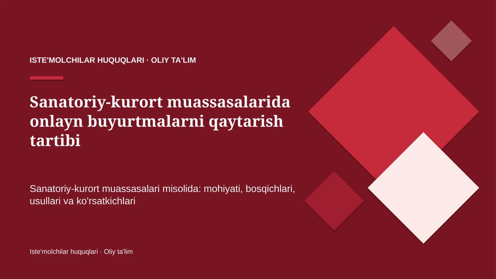Sanatoriy-kurort muassasalarida onlayn buyurtmalarni qaytarish tartibi