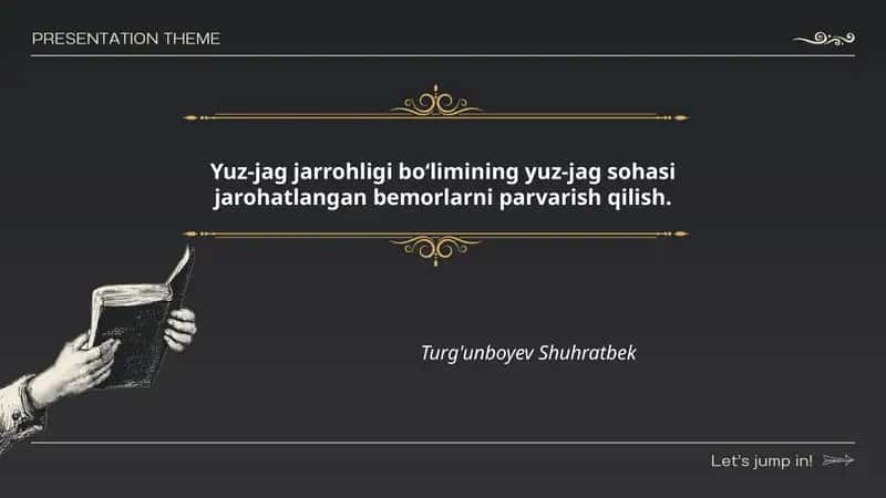 Yuz-jag jarrohligi bo‘limining yuz-jag sohasi jarohatlangan bemorlarni parvarish qilish