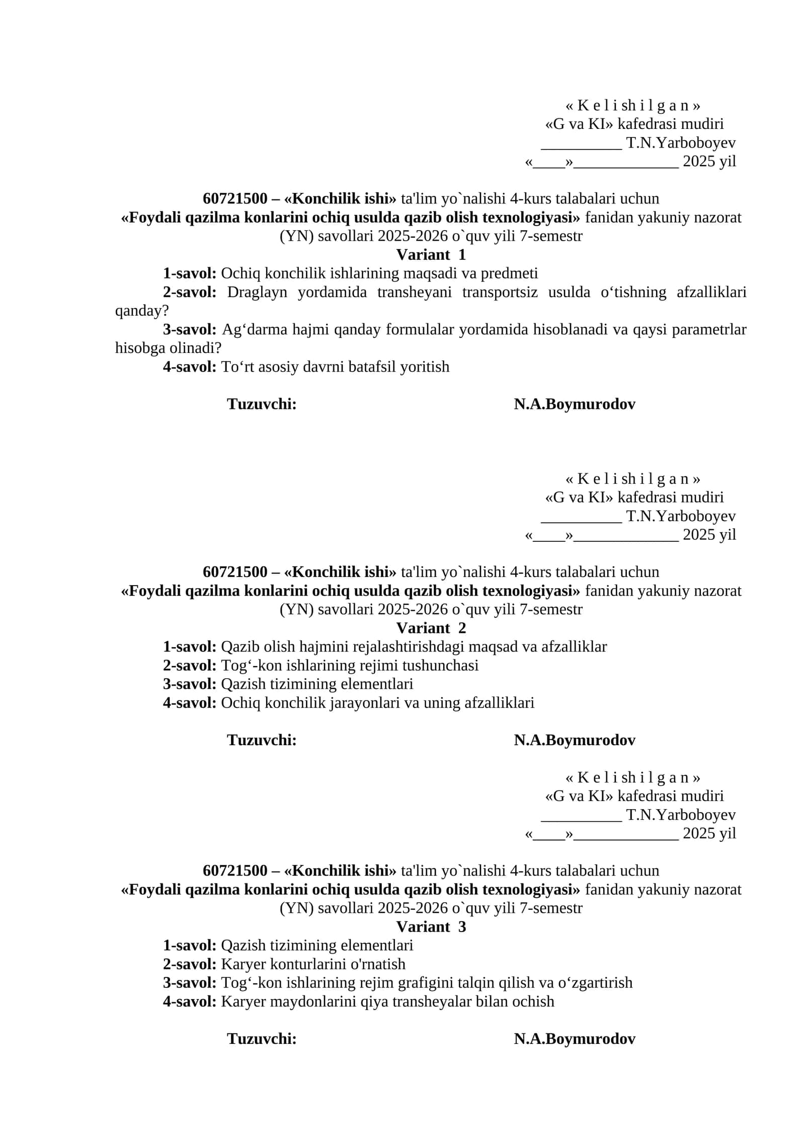 Foydali qazilma konlarini ochiq usulda qazib olish texnologiyasi