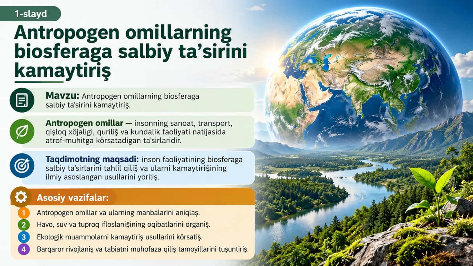 Antropogen omillarning biosferaga salbiy ta’sirini kamaytiriş (yangi alifbo bilan)
