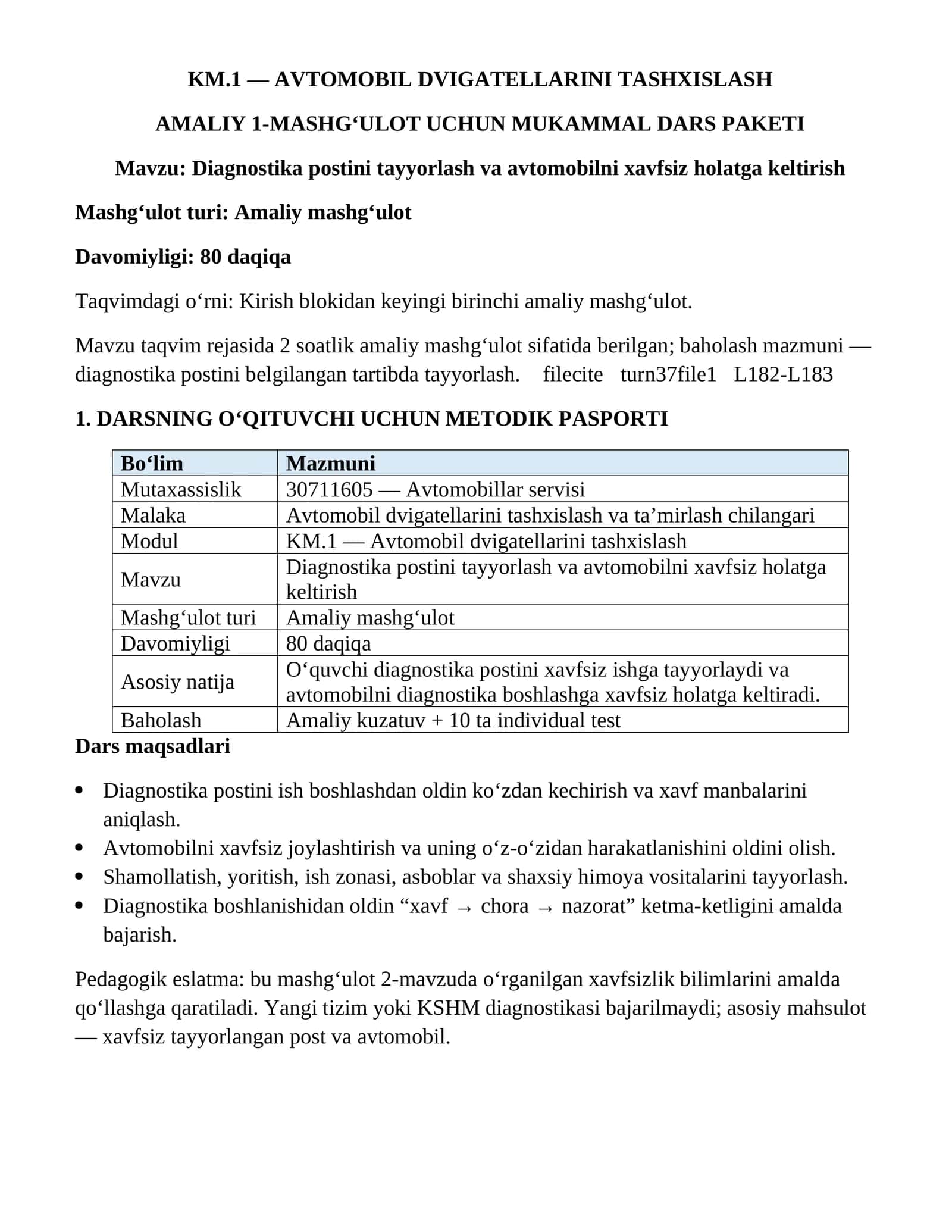 Amaliy ish-1.Diagnostika_postini_tayyorlash_va_avtomobilni_xavfsiz_holatga_keltirish