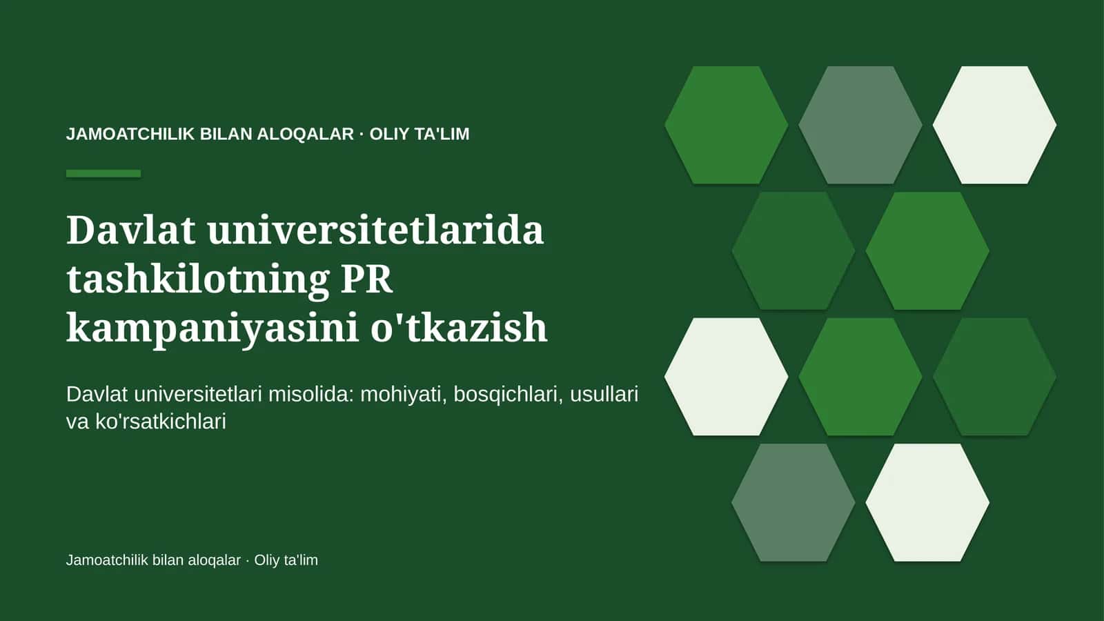 Jamoatchilik bilan aloqalar · Oliy ta'lim