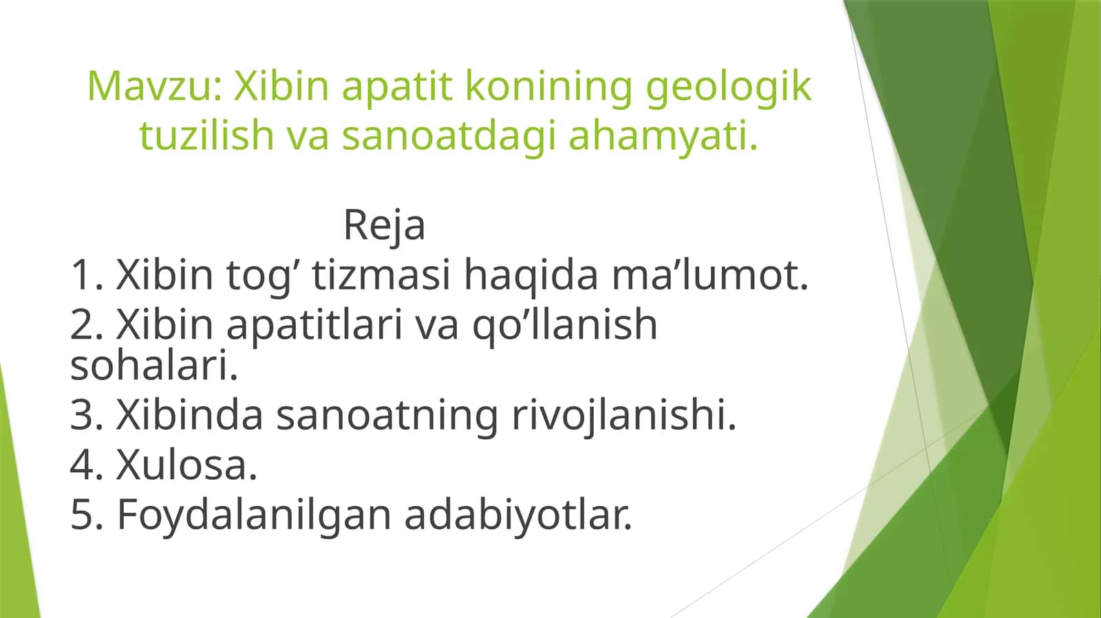 Xibin apatit konining geologik tuzilish va sanoatdagi ahamyati.