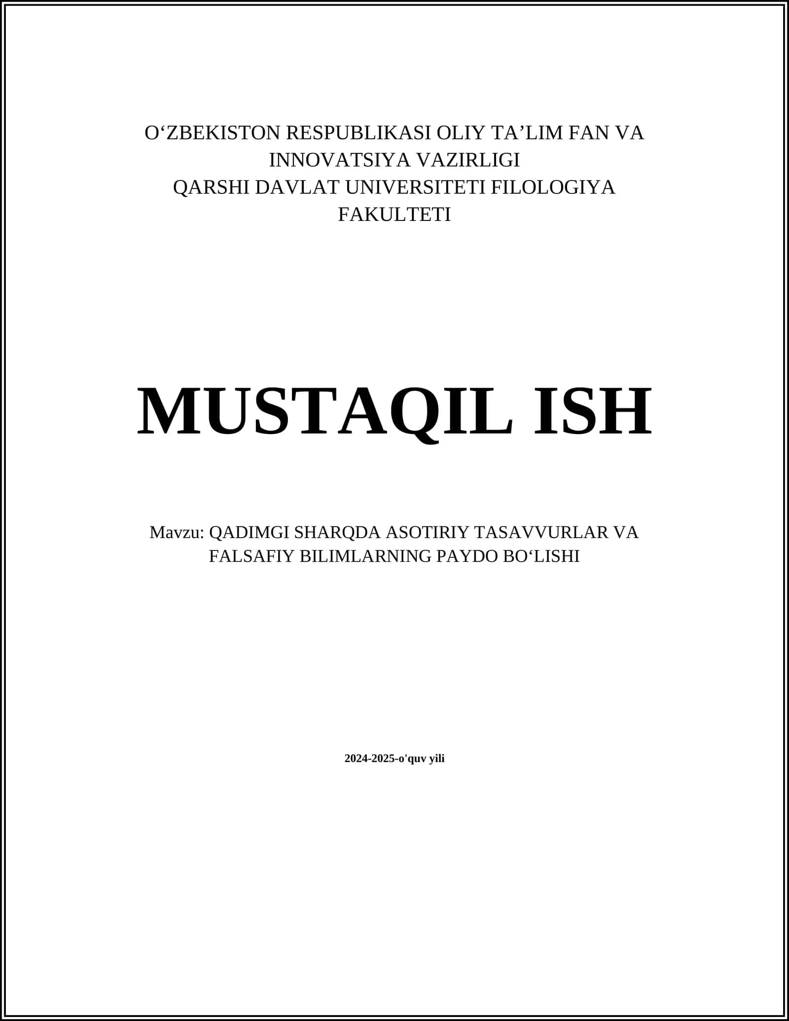 QADIMGI SHARQDA ASOTIRIY TASAVVURLAR VA FALSAFIY BILIMARNING PAYDO BO‘LISHI