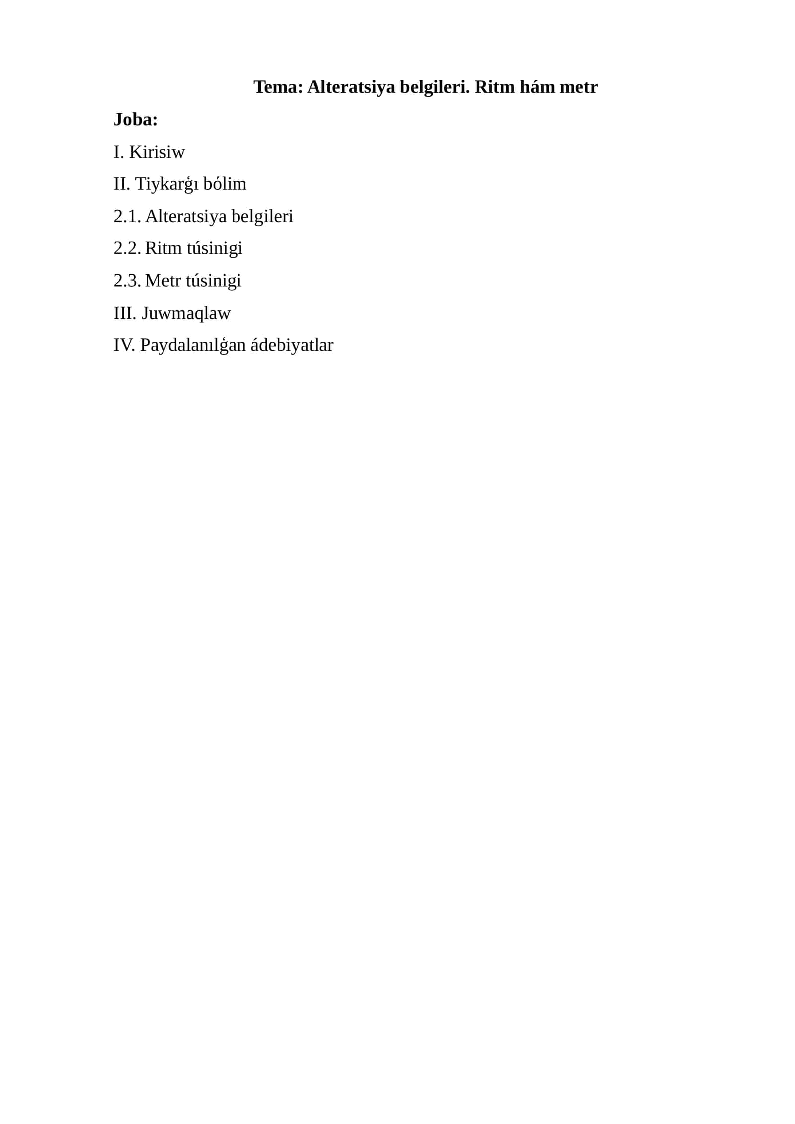 Alteratsiya belgileri. Ritm hám metr