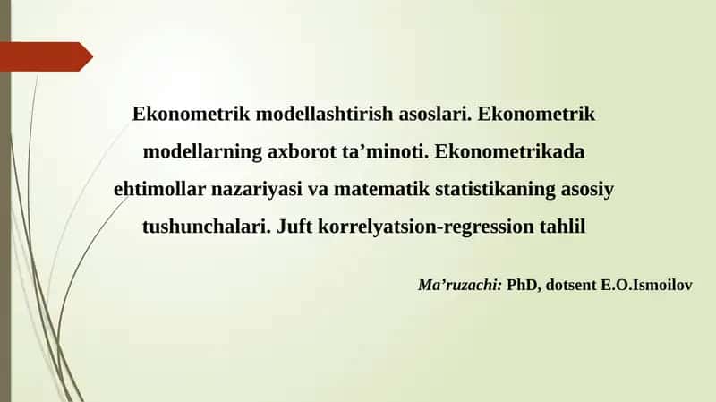 Ekonometrik modellash asoslari