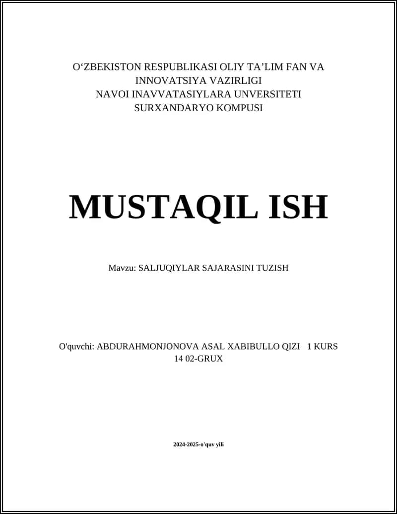 SALJUQIYLAR SAJARASINI TUZISH
