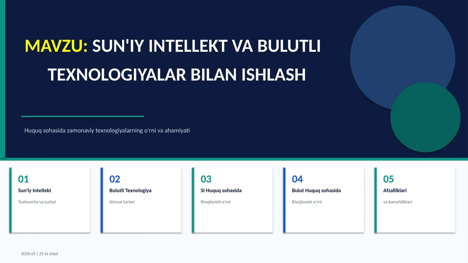 SUN'IY INTELLEKT VA BULUTLI TEXNOLOGIYALAR BILAN ISHLASH