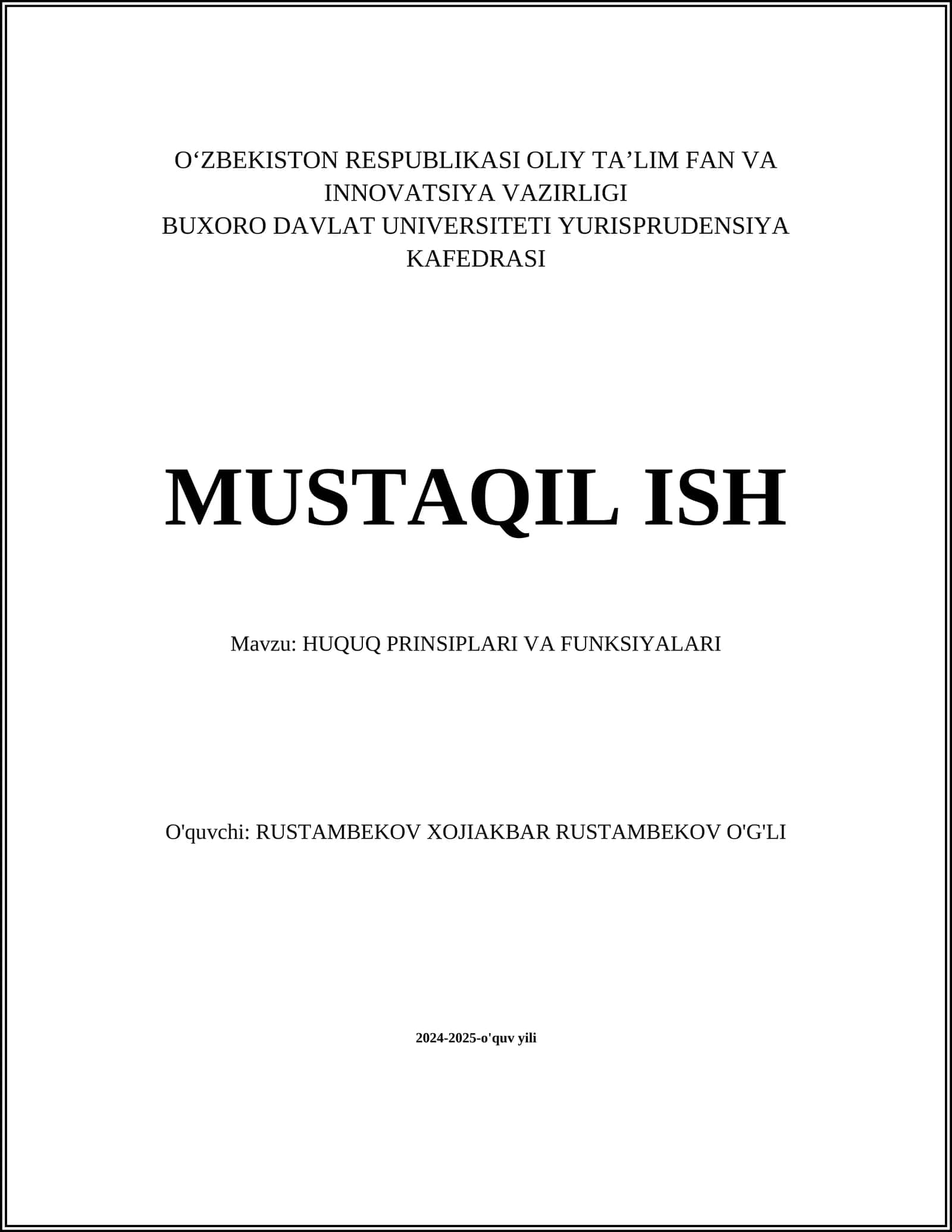 HUQUQ PRINSIPLARI VA FUNKSIYALARI