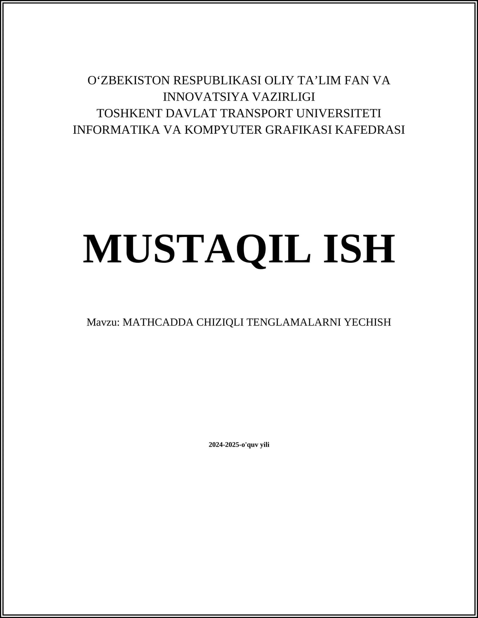 MATHCADDA CHIZIQLI TENGLAMALARNI YECHISH