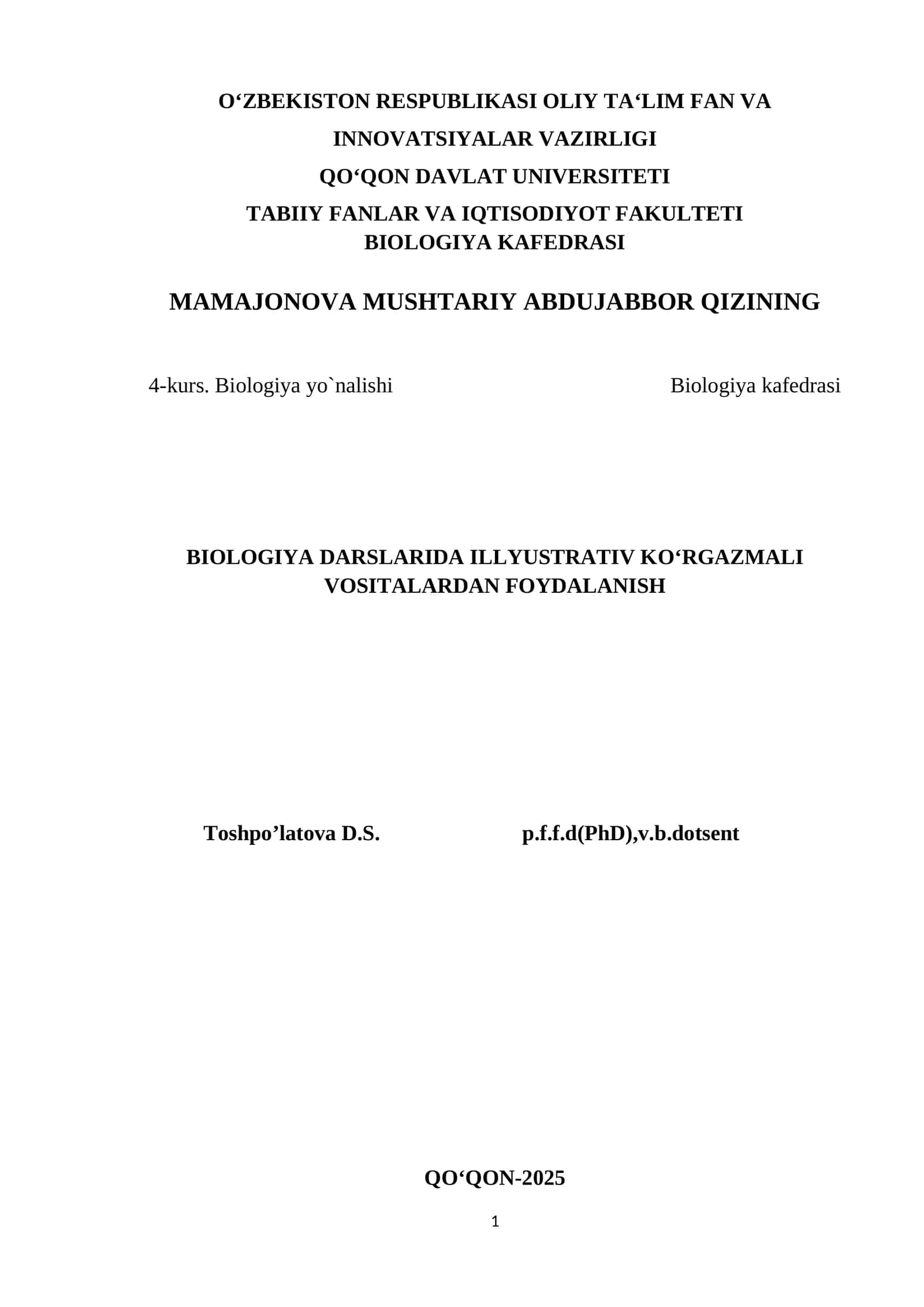 ILLYUSTRATIV KO’RGAZMALI VOSITALARDAN FOYDALANISH