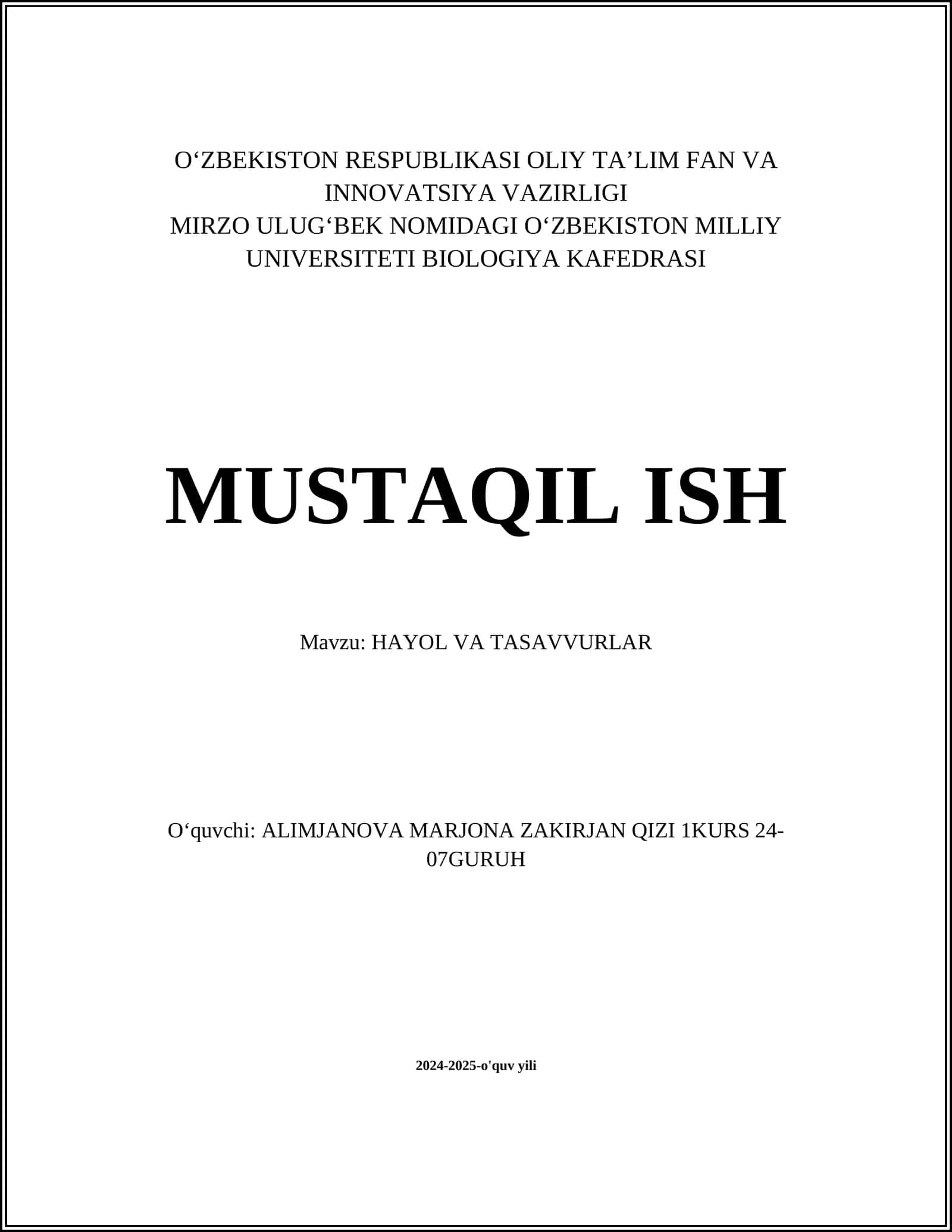 HAYOL VA TASAVVURLAR