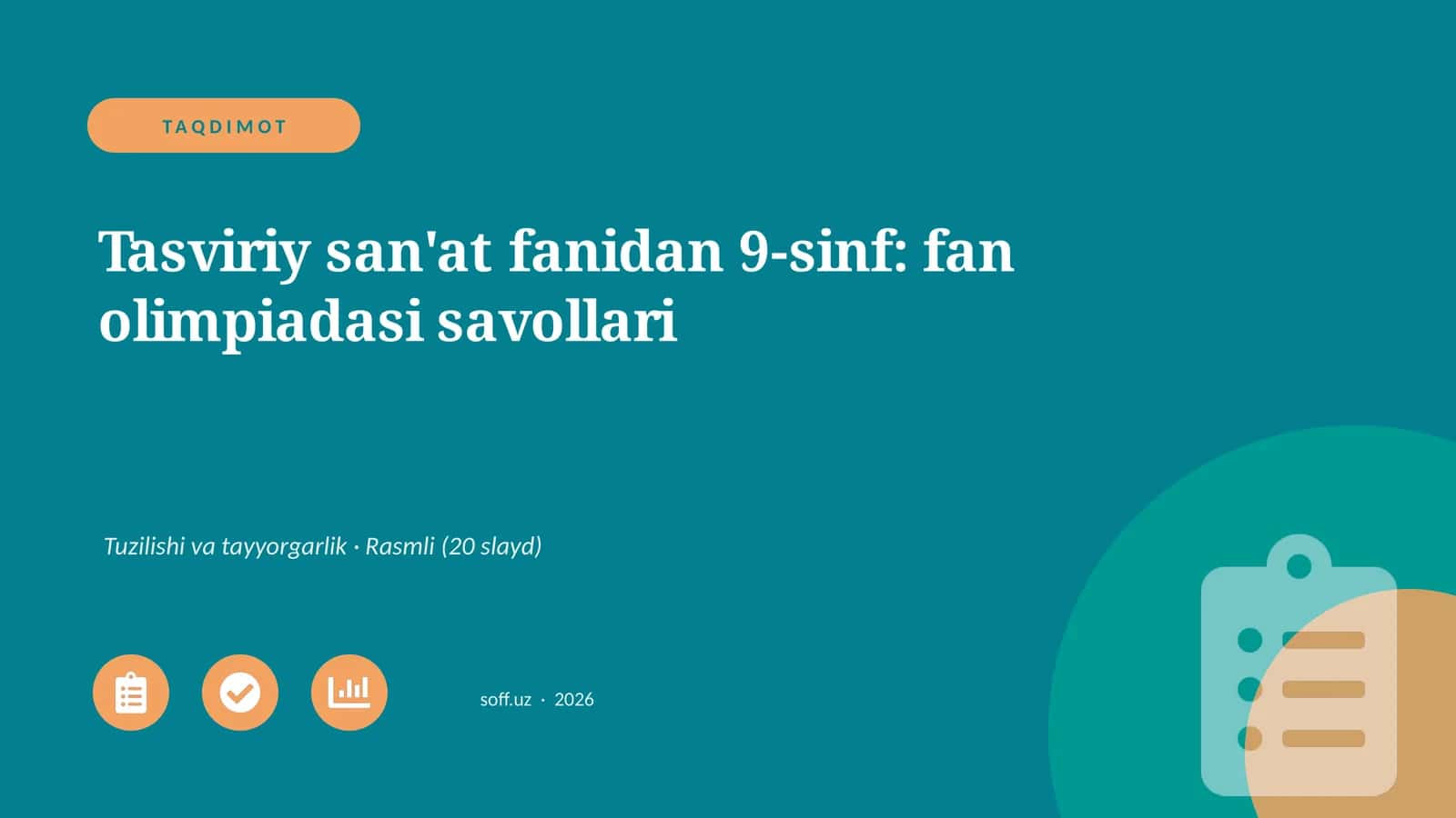Tasviriy san'at fanidan 9-sinf: fan olimpiadasi savollari