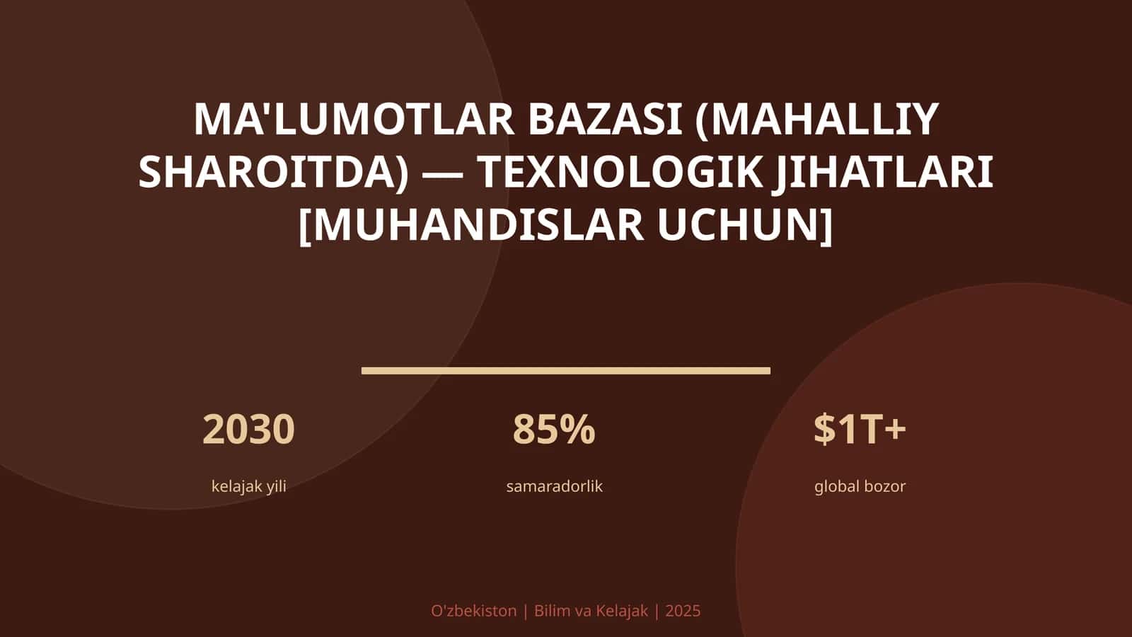 Ma'lumotlar bazasi (mahalliy sharoitda) — texnologik jihatlari [muhandislar uchun]