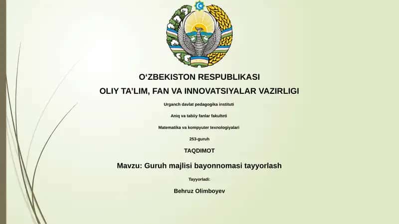 Guruh majlisi bayonnomasi tayyorlash